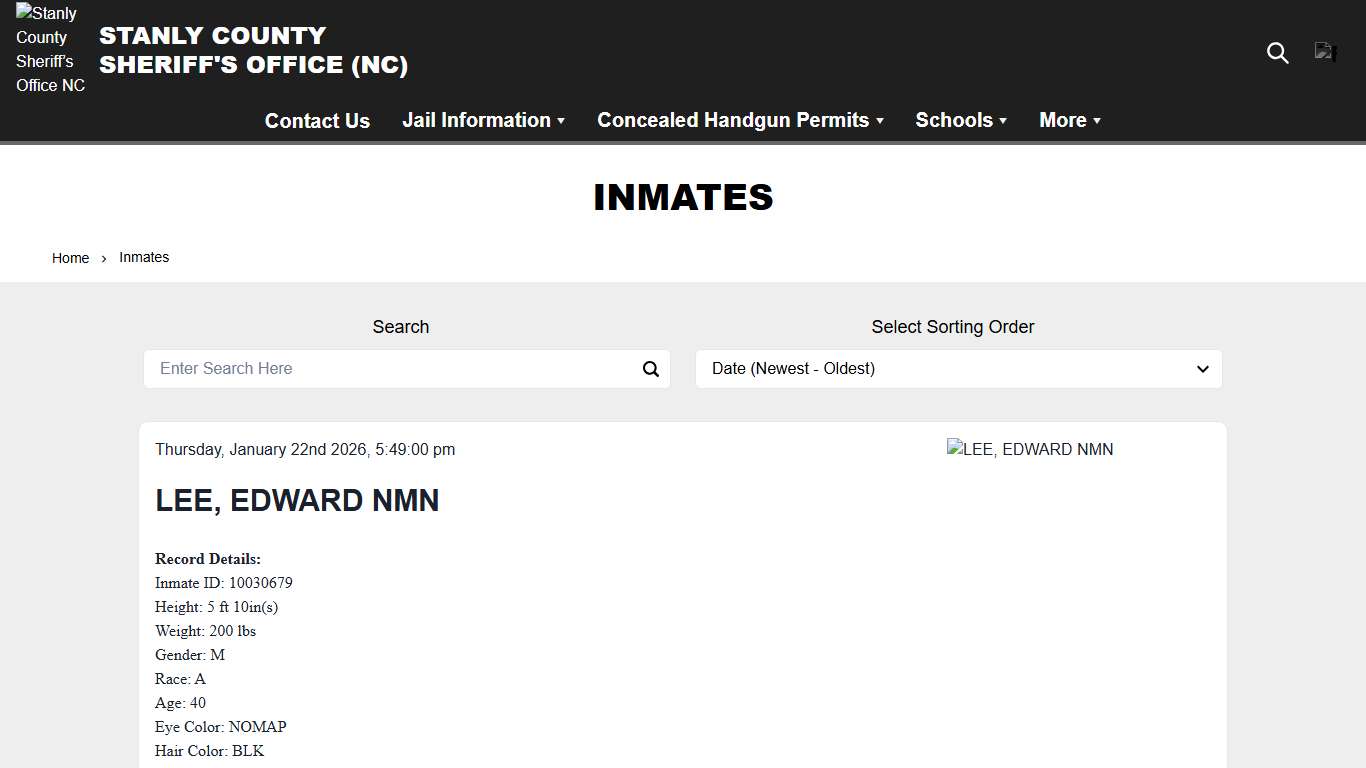Inmates Stanly County Sheriff’s Office NC